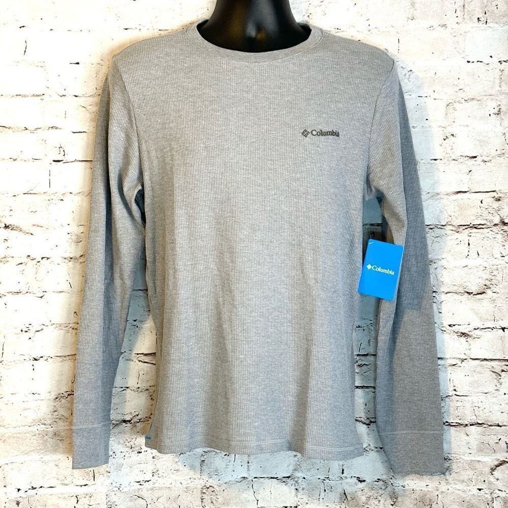 Columbia Gray Waffle Knit Long Sleeve Thermal Shirt Layering Mens Size Medium